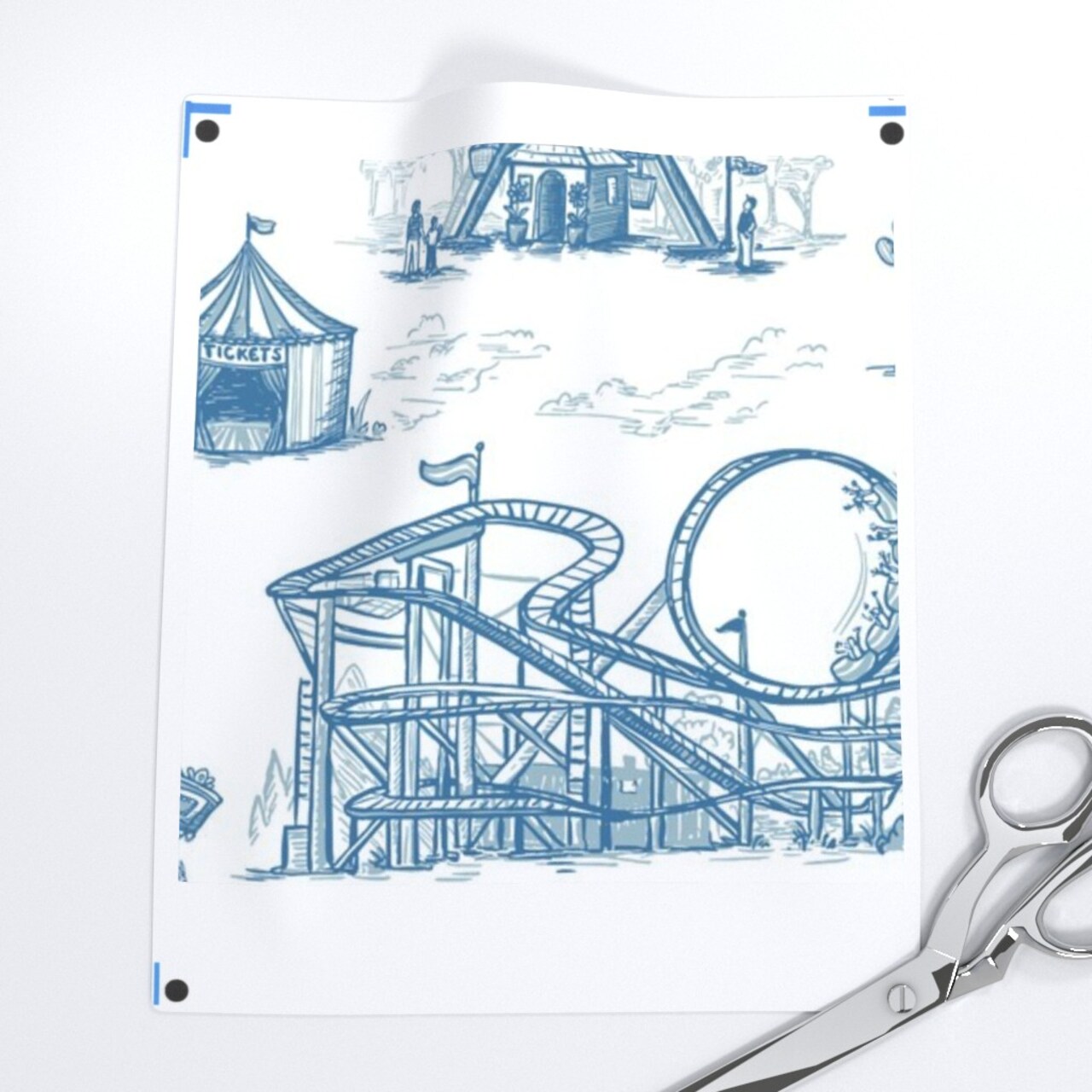 Toile Vintage Summer Ferris Wheel Fair Roller Coaster Merry-Go-Round De Jouy Custom Printed Fabric by Spoonflower Various Fabrics by the Yard or Fat Quarter